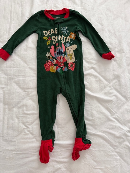 Disney Other - Disney Green and Red Lilo & Stitch 'Dear Santa' Footed One-Piece